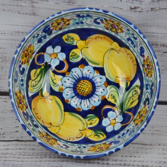 Caltagirone Ceramics La Marchesa Bowl Baroque Cobalt Blue Lemons 8in NEW - Picture 1 of 9